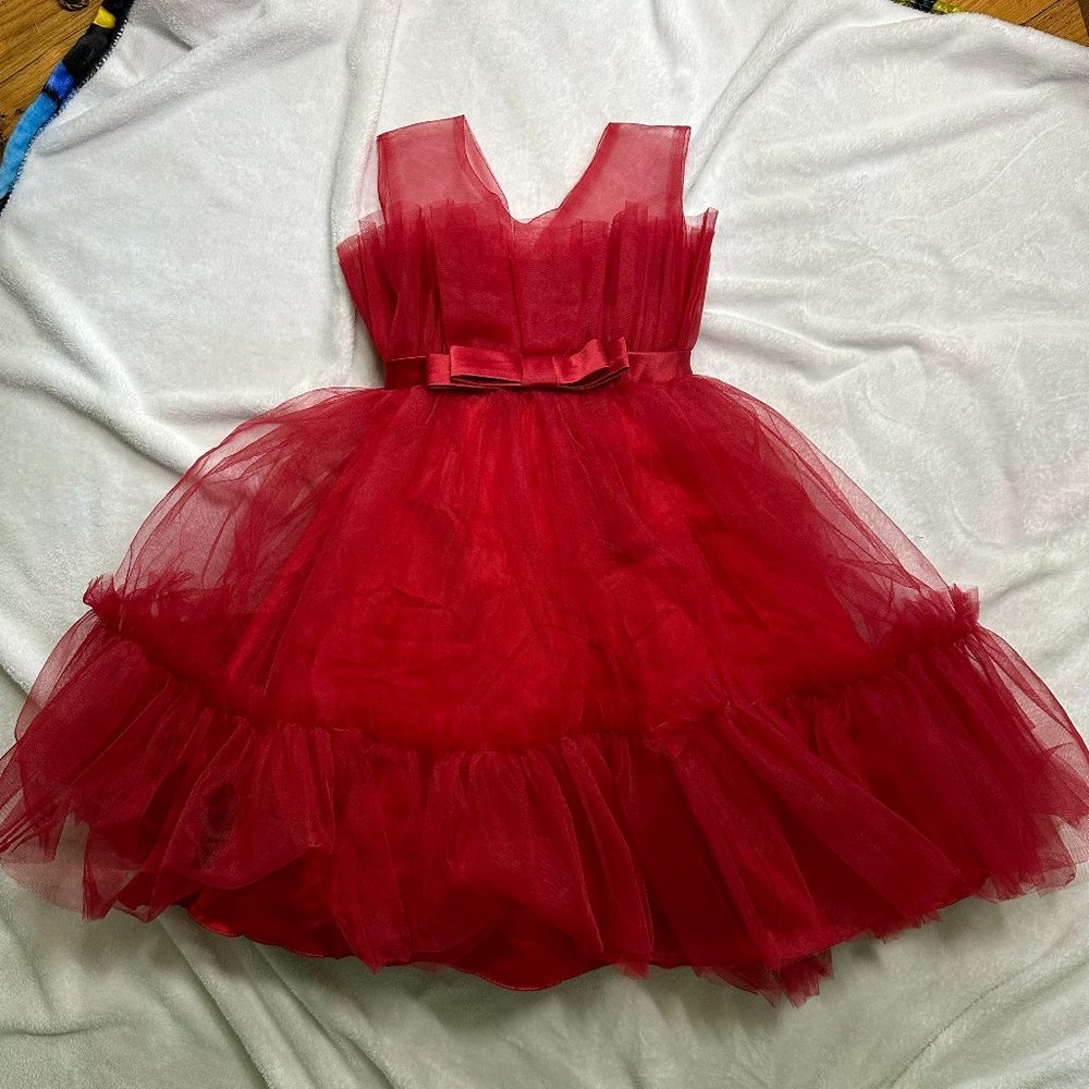 Red Formal Flower Girl Holiday Bow Dress Girls Size 4T
